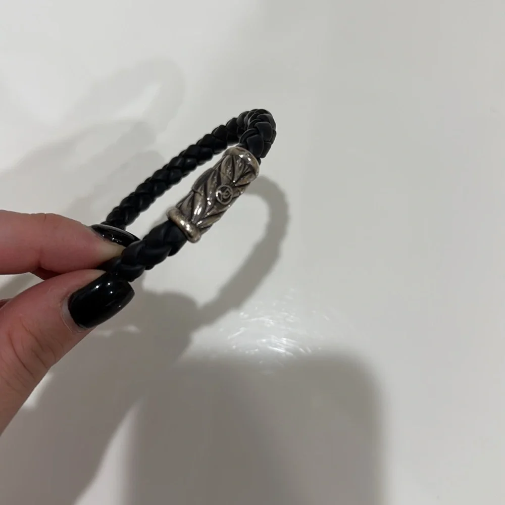 David Yurman Black Braided Leather Bracelet with Silver Cable Clasp